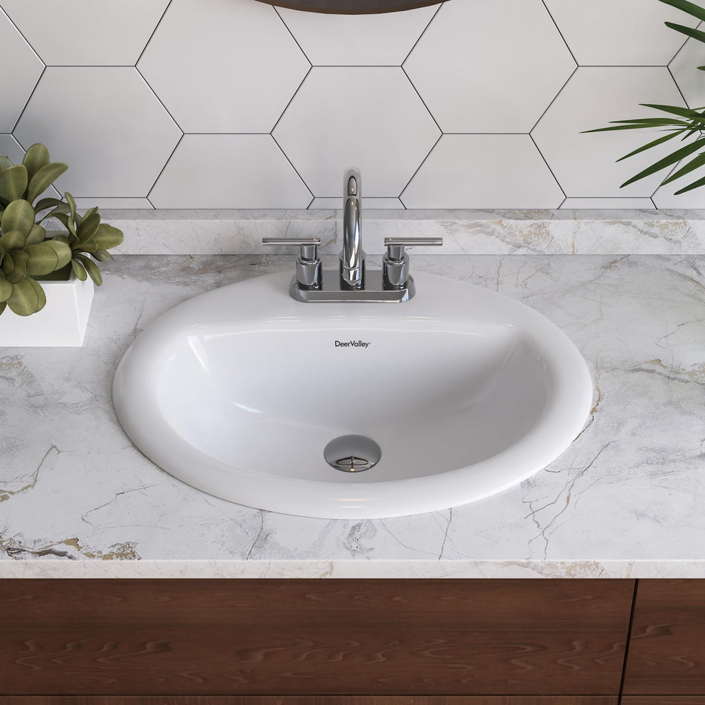 DeerValley Modern Drop In Bathroom Sink White 20"x17" Oval Vanity Art Basin