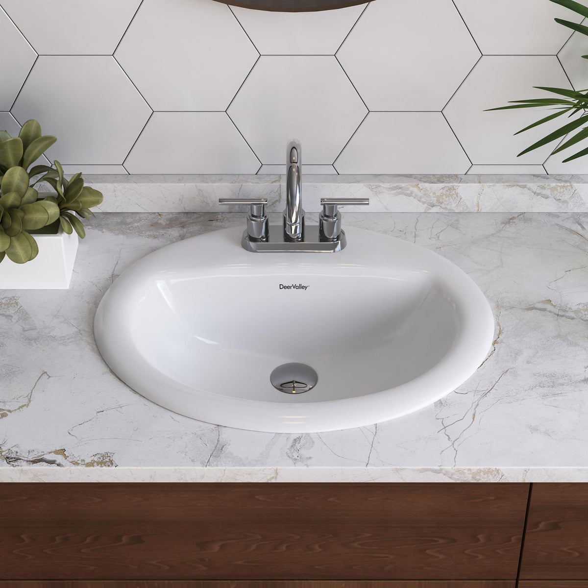 DeerValley Modern Drop In Bathroom Sink White 20"x17" Oval Vanity Art Basin