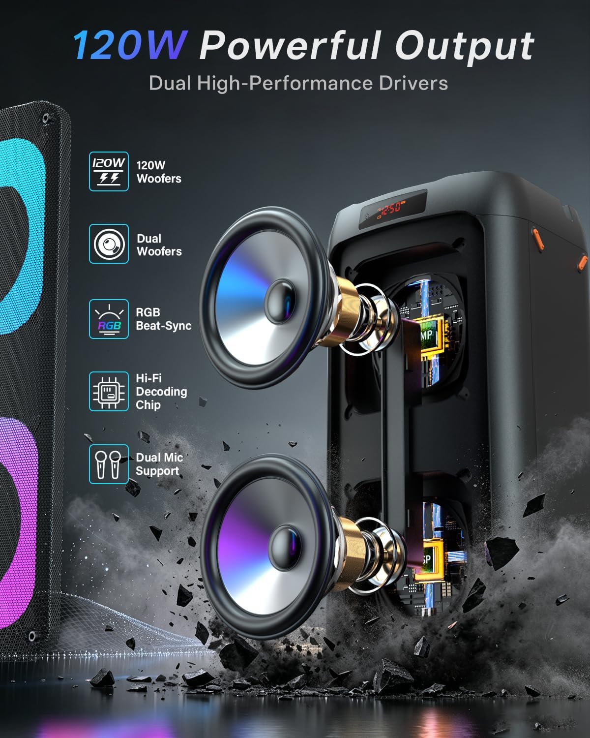 Karaoke Machine Portable Outdoor Speaker with 2 Wireless Microphones