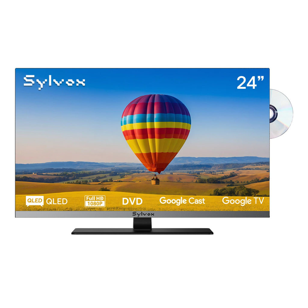 SYLVOX 24'' Smart RV TV, 12V/24V Google TV with Built-in DVD Player