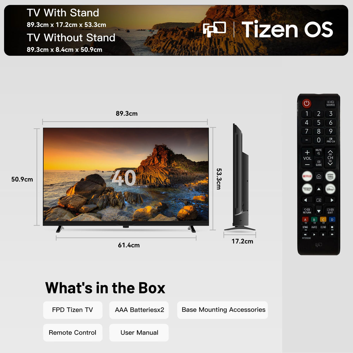FPD 40-inch Smart TV, 1080p Full HD Google TV, HDR10, Dolby Audio (CG40-P3)