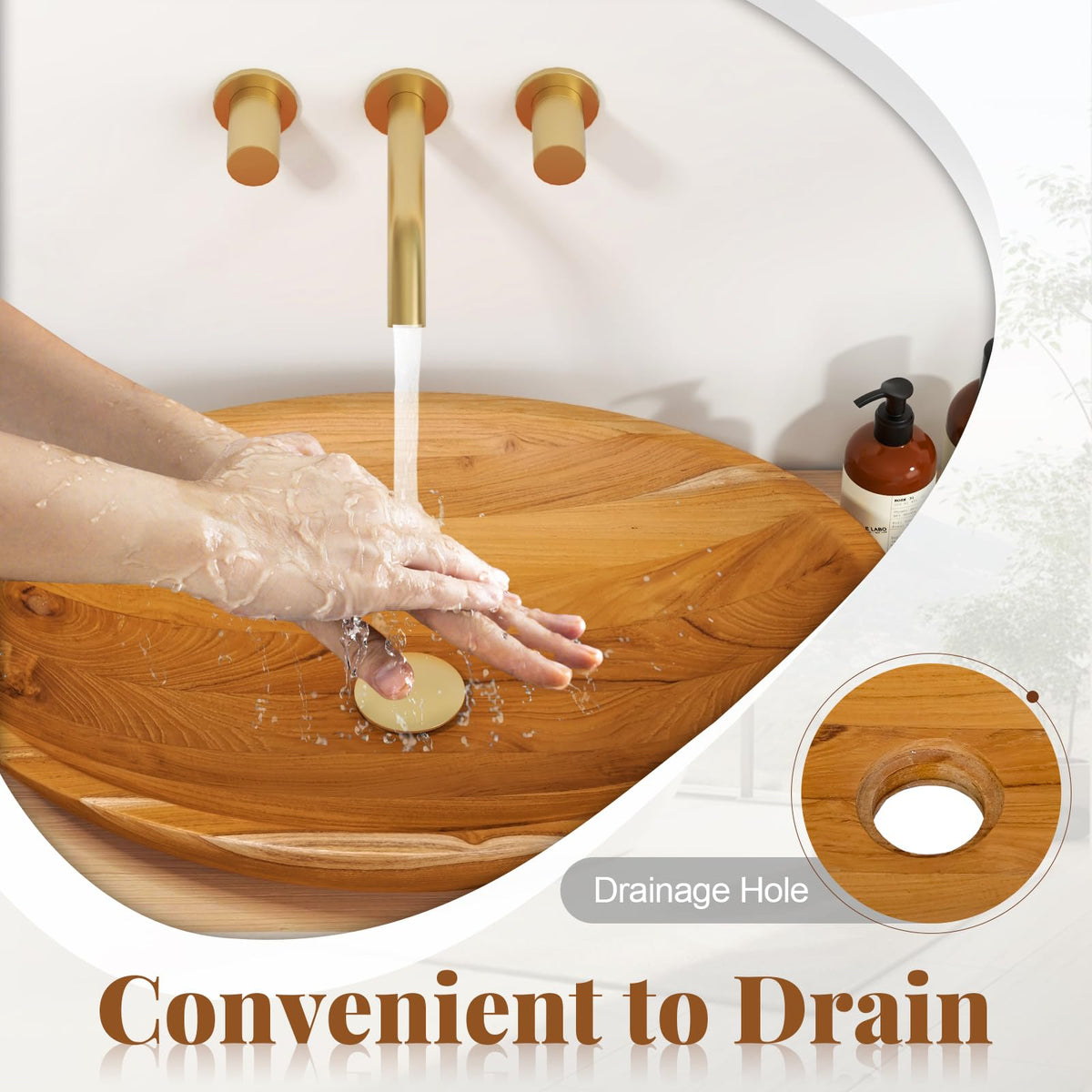 Giantex Teak Wood Vessel Sink - Bathroom Washbasin with Smooth Finish, Round Corner, 2.5â Drain Hole for 1 5/8" Drainage, Above Counter Vanity Sinks, No Assembly Art Basin (16â x 16â x 4â Bowl-shaped)