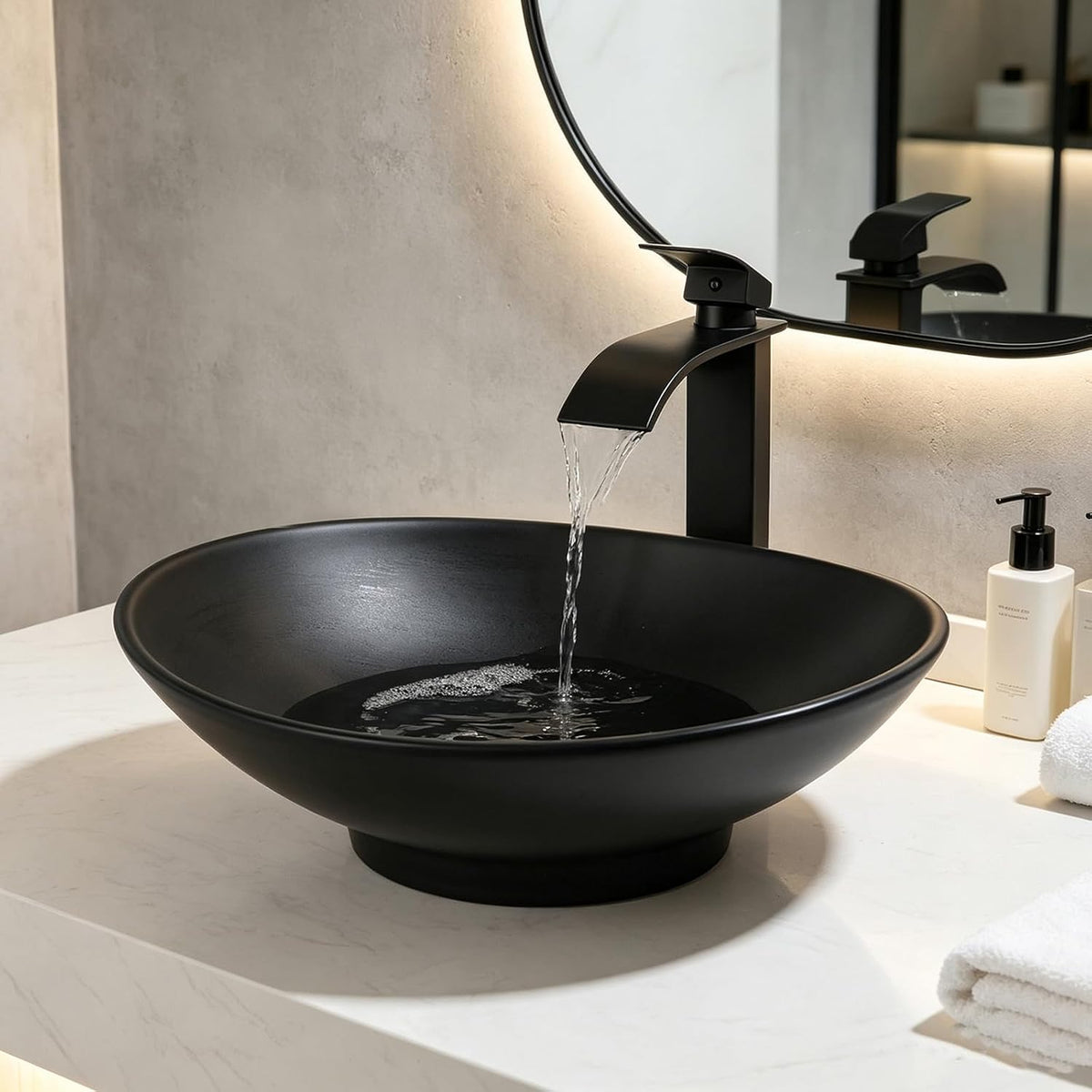 16" Black Oval Bathroom Sink Set