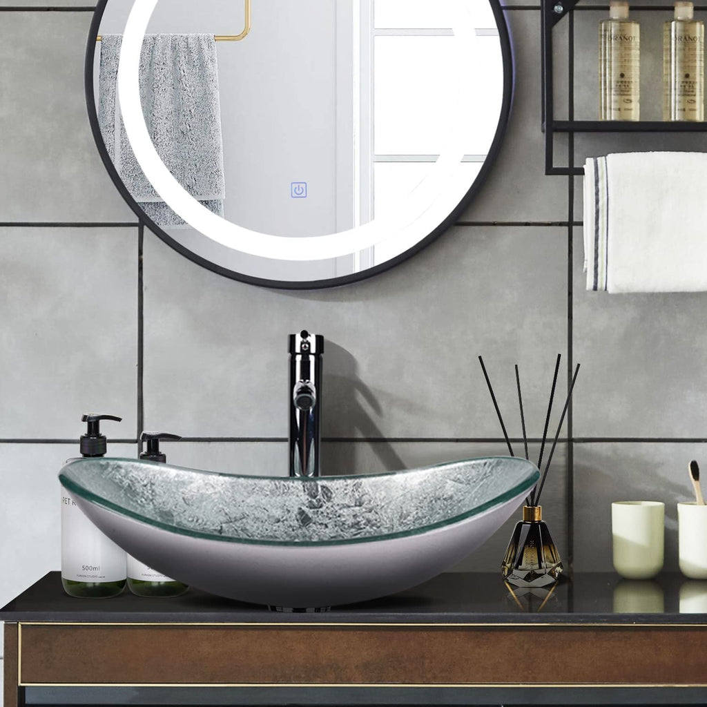 YOURLITE Bathroom Artistic Vessel Sink, Tempered Glass Countertop Bowl Sink
