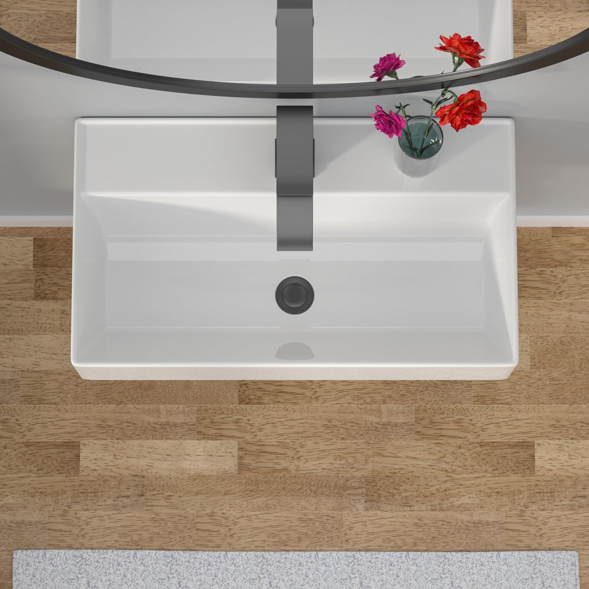 Kichae 16"x12" Vessel Sink Rectangle - Modern Above Matte Black Porcelain Ceramic Bathroom Vessel Vanity Sink Bowl Art Basin