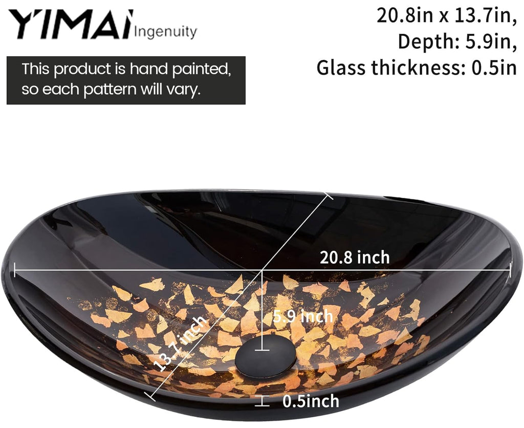 Vessel Sink Bathroom Sinks Tempered Glass Art Basin 20.8"x13.7" Oval Bowl Above Counter with Faucet and Pop-Up Drain Combo, Oval Clear Grey,Modern Countertop Bowl Sink