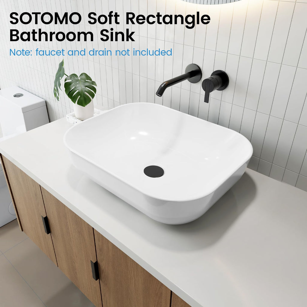 Matte Black Bathroom Vessel Sink Rectangular, 19.7â x 15.4â x 5.5â, Modern Countertop Bathroom Sink with Drainage Design, Above Counter Ceramic Basin for Powder Room - MJ-695