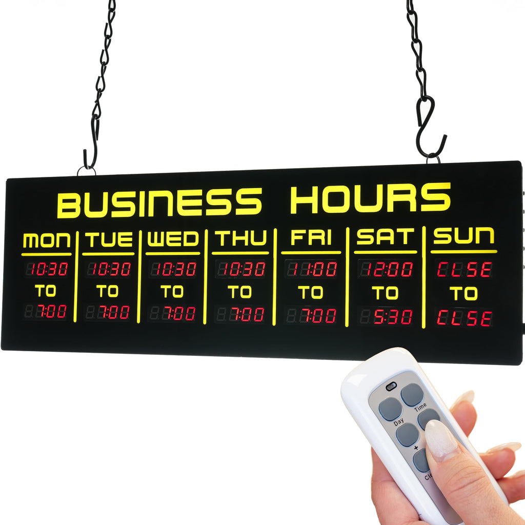 Digital Business Hours Sign by ELEMENT LUX - Electronic Programmable Hours of Operation Signs for Business with Ultra Bright LEDs for Glass Door - Remote and Hanging Kit - 16in x 5.5in, Blue