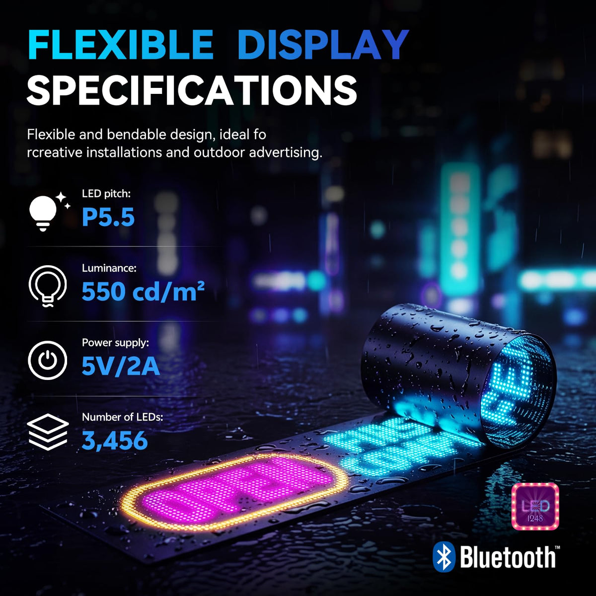 KJOY Bright Large Programmable LED Sign, 77''x8'' Flexible Scrolling LED Sign, Bluetooth App Control Custom Text Digital LED Display for Store, Schools, coffee, shop, Hotel