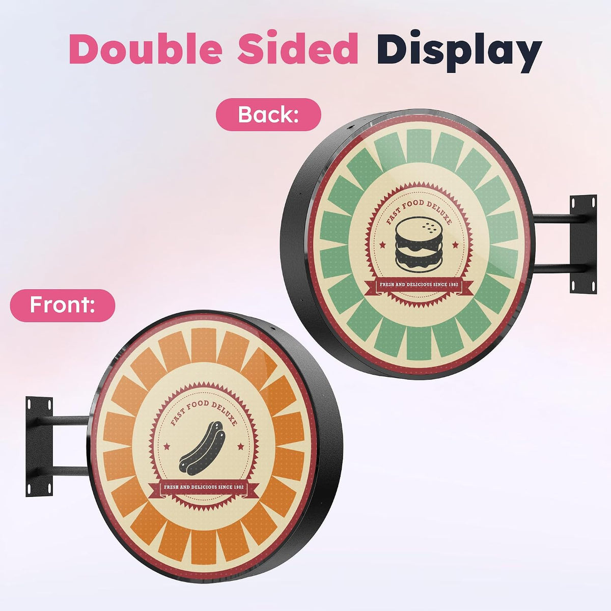 Outdoor LED Digital Round Signage - Wall Mounted P2.5 Digital Store Sign with IP65 Waterproof & 3000 cd/mÂ² High Brightness, Circular Display for Retail Store & Commercial Advertising (Double Sided)