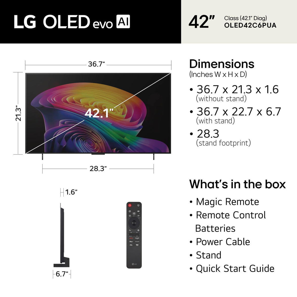 LG 65-Inch Class OLED evo AI 4K C6 Series Smart TV w/Dolby Atmos, Dolby Vision, HDR10, AI Super Upscaling 4K, Filmmaker Mode, Wow Orchestra, Compatible with Alexa (OLED65C6PUA, 2026)