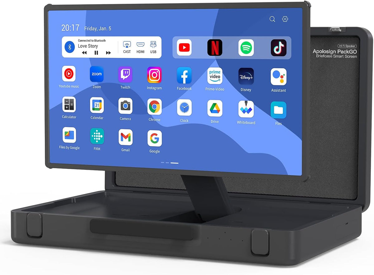 apolosign packgo 27-Inch Portable Entertainment System, Compact Suitcase Design Smart TV, Android OS, Bluetooth 3D Speakers, Built-in Battery 6H, Briefcase Screen Perfect for Travel & Parties (Gray)