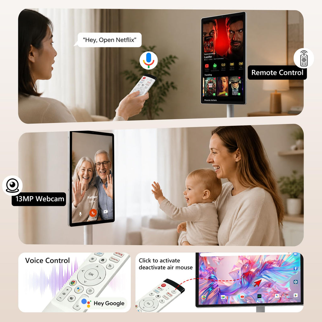 OFD 27" Portable TV on Wheels,Mobile TV Touchsreen for Home,Android 15,Gen2