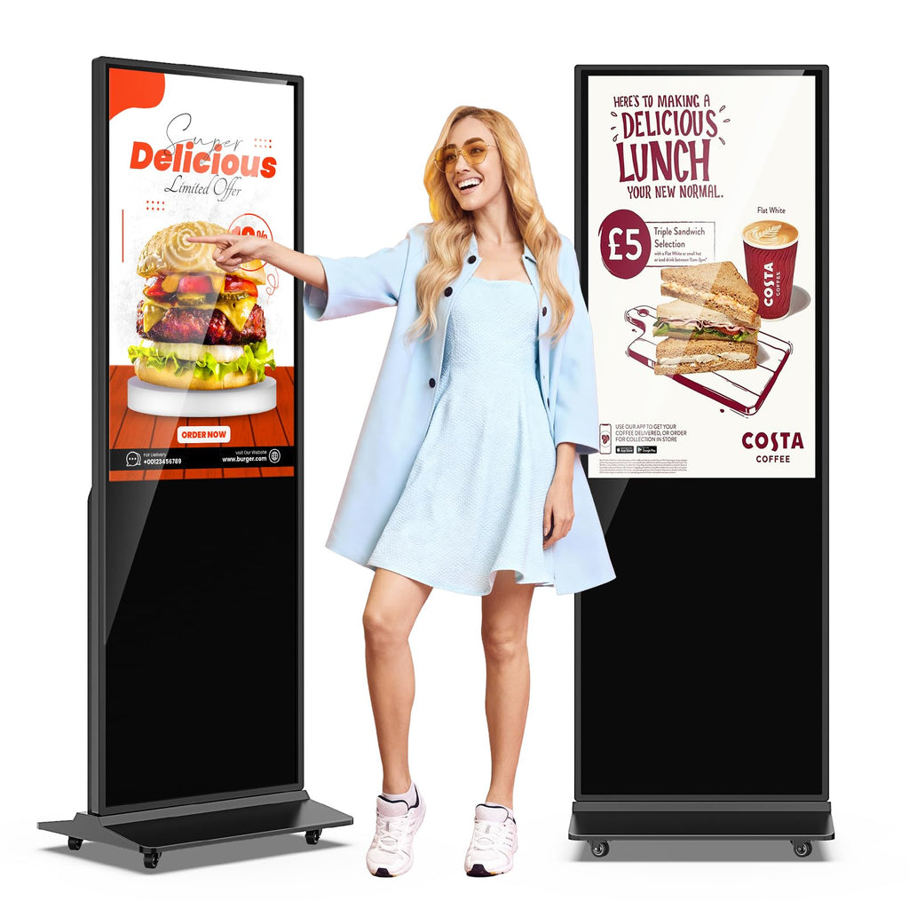 JIYANG 49 Inch Touchscreen Digital Signage Display Kiosk, Indoor Floor Standing LCD Advertising Display with Android Media Player, HDMI/USB/WiFi Input Auto Split Screenï¼Blackï¼