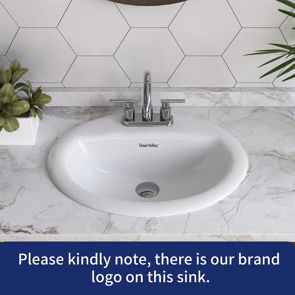 DeerValley Modern Drop In Bathroom Sink White 20"x17" Oval Vanity Art Basin