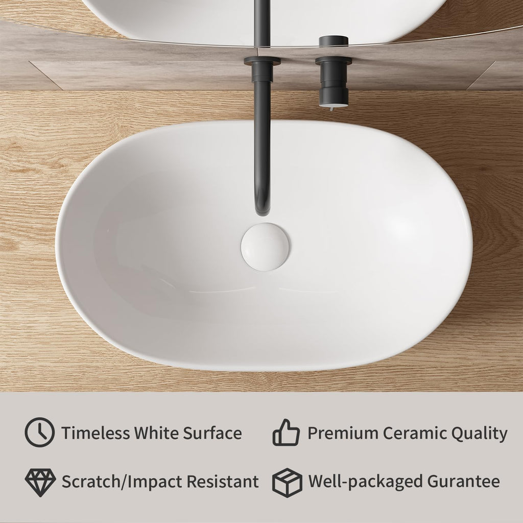 Large Bathroom Vessel Sinks: 24â³x14â³ Oval Bathroom Sink Bowl, Countertop Bathroom Sinks Ceramic Bathroom Vanity Sink Modern Vessel Sinks for Bathrooms