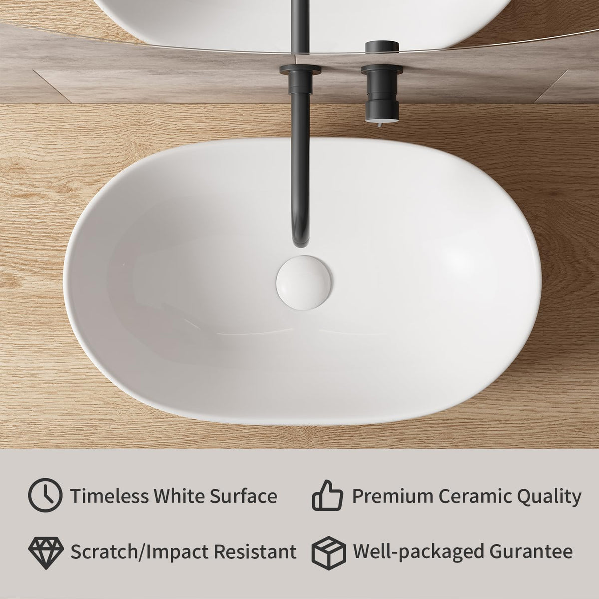 Large Bathroom Vessel Sinks: 24â³x14â³ Oval Bathroom Sink Bowl, Countertop Bathroom Sinks Ceramic Bathroom Vanity Sink Modern Vessel Sinks for Bathrooms