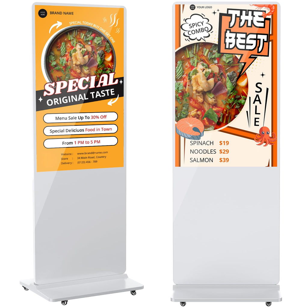 32 inch Indoor Digital Signage LCD Screen IPS Floor Standing Digital Kiosks Interactive Displays with WiFi HDMI/USB Input Auto AD Player, Android OS Black