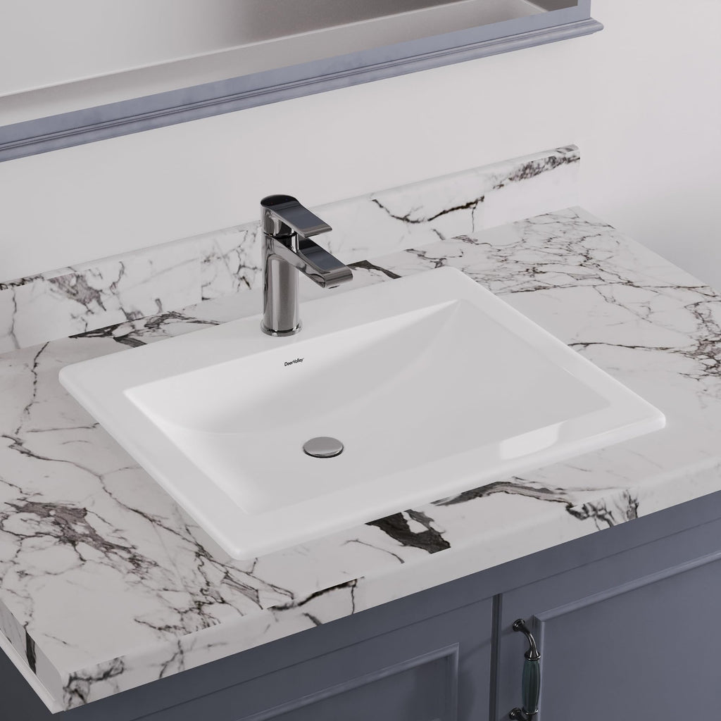 DeerValley Modern Drop In Bathroom Sink White 20"x17" Oval Vanity Art Basin