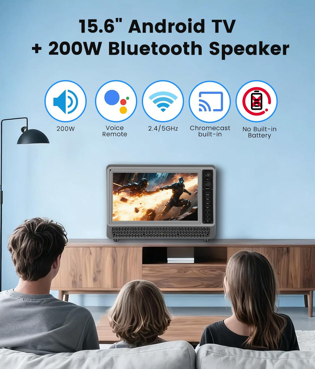 Feihe 15.6â Small Smart TV Built-in Bluetooth Speaker System, 200W Peak Power, 1080P FHD Smart Television with Wi-Fi/HDMI/USB/AUX for Home Entertainment & Camping
