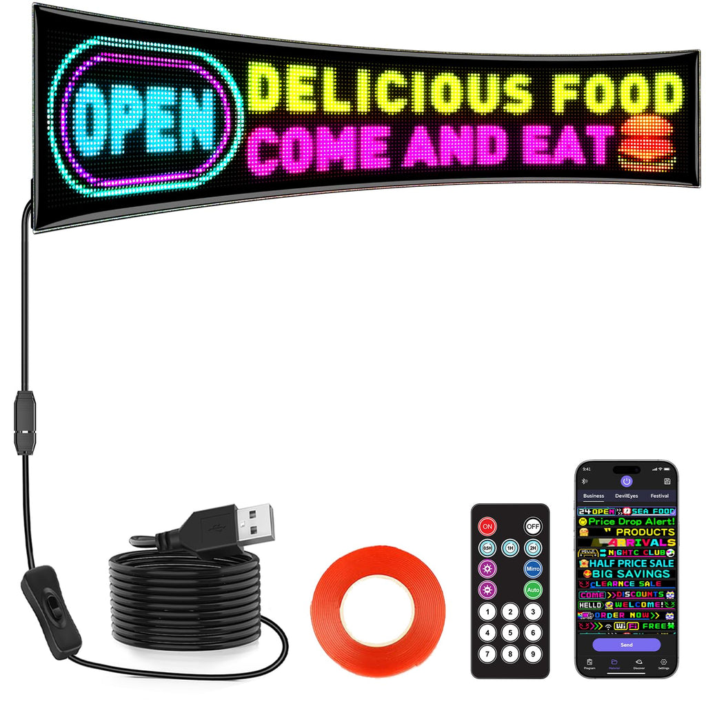 Rayhome Full Color Dual Row Programmable LED Sign, 43''x6.3'' Flexible P5 USB Bluetooth APP Control LED Signs Custom Text Message Pattern Scrolling LED Display for Store Bar Hotel School.