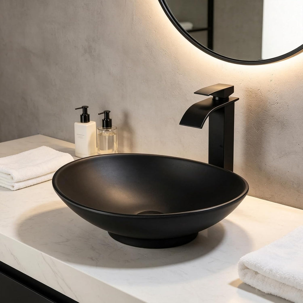 16" Black Oval Bathroom Sink Set