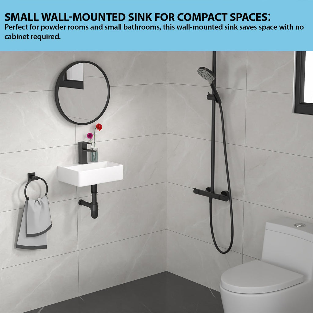 Kichae 16"x12" Vessel Sink Rectangle - Modern Above Matte Black Porcelain Ceramic Bathroom Vessel Vanity Sink Bowl Art Basin