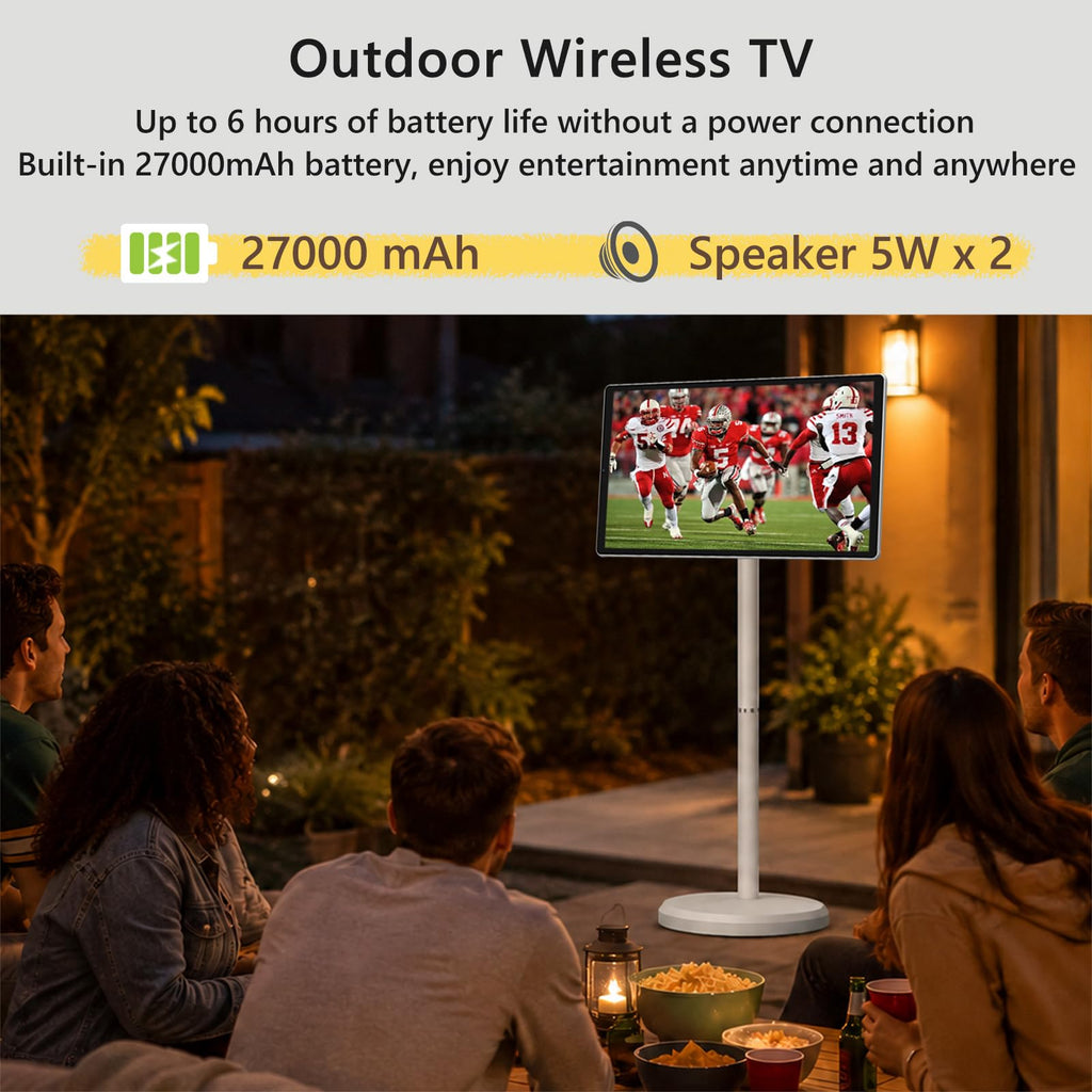 OFD 27" Portable TV on Wheels,Mobile TV Touchsreen for Home,Android 15,Gen2