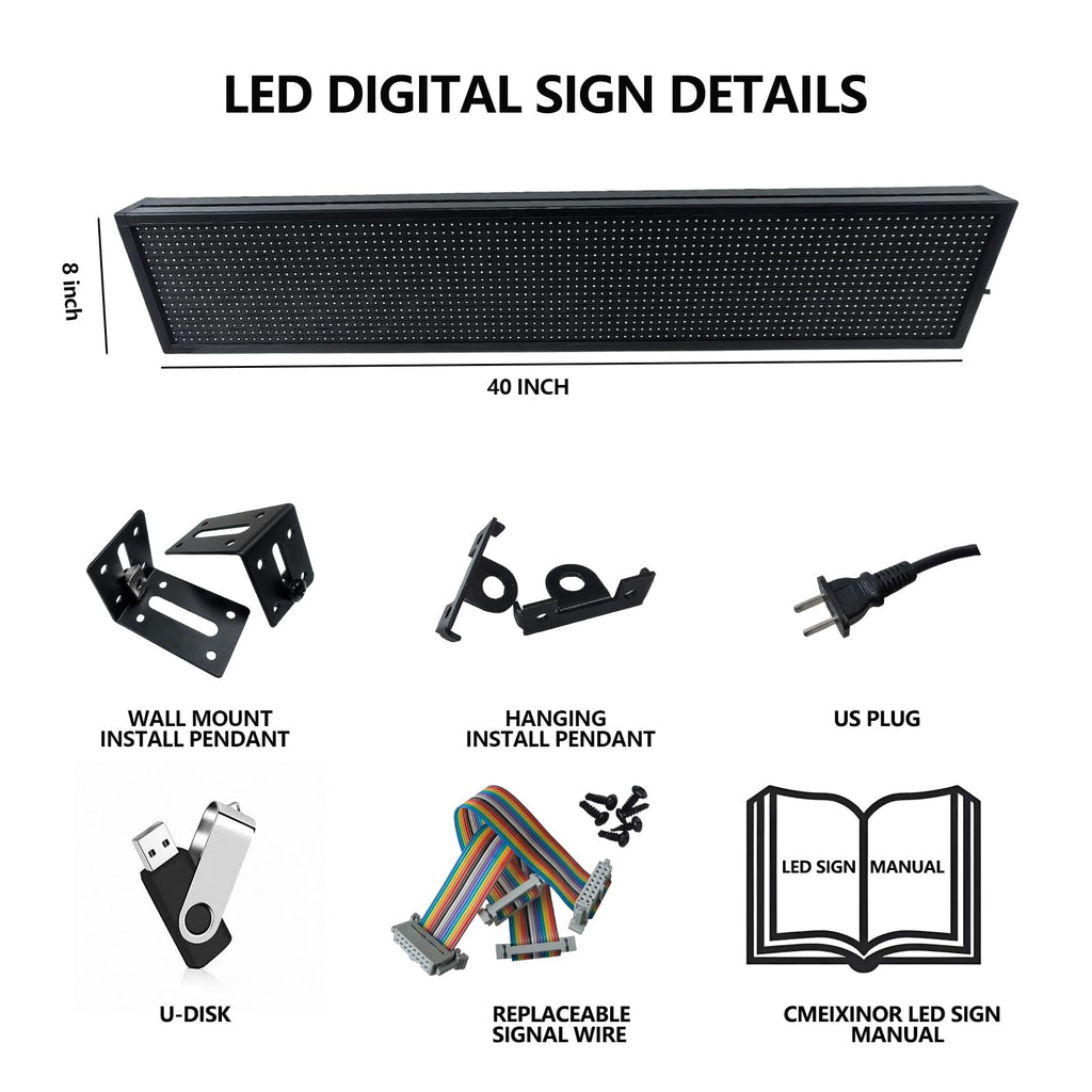 P10 LED Programmable Advertising Sign, High Brightnes Outdoor Digital Sign Waterproof, WiFi Control LED Open Signs for Business, Electronic Message Display Board 115"X14"
