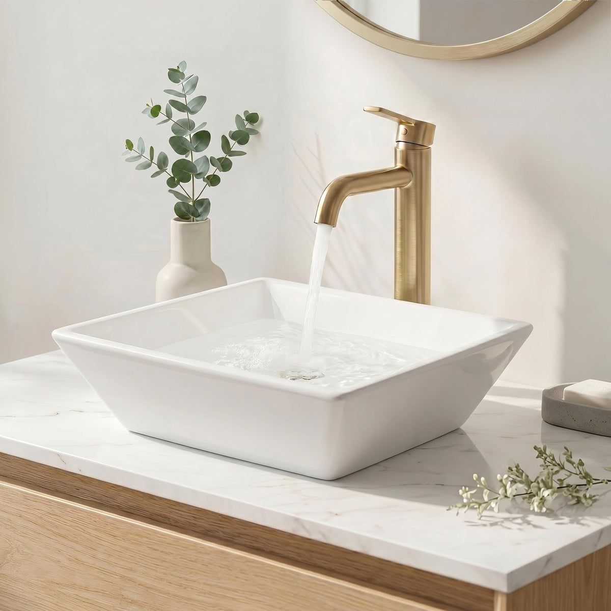 KES Matte Black 20 Inch Bathroom Vessel Sink Above Counter Rectangular Countertop Sink for Cabinet Lavatory Vanity, Ceramic, BVS123S50-BK