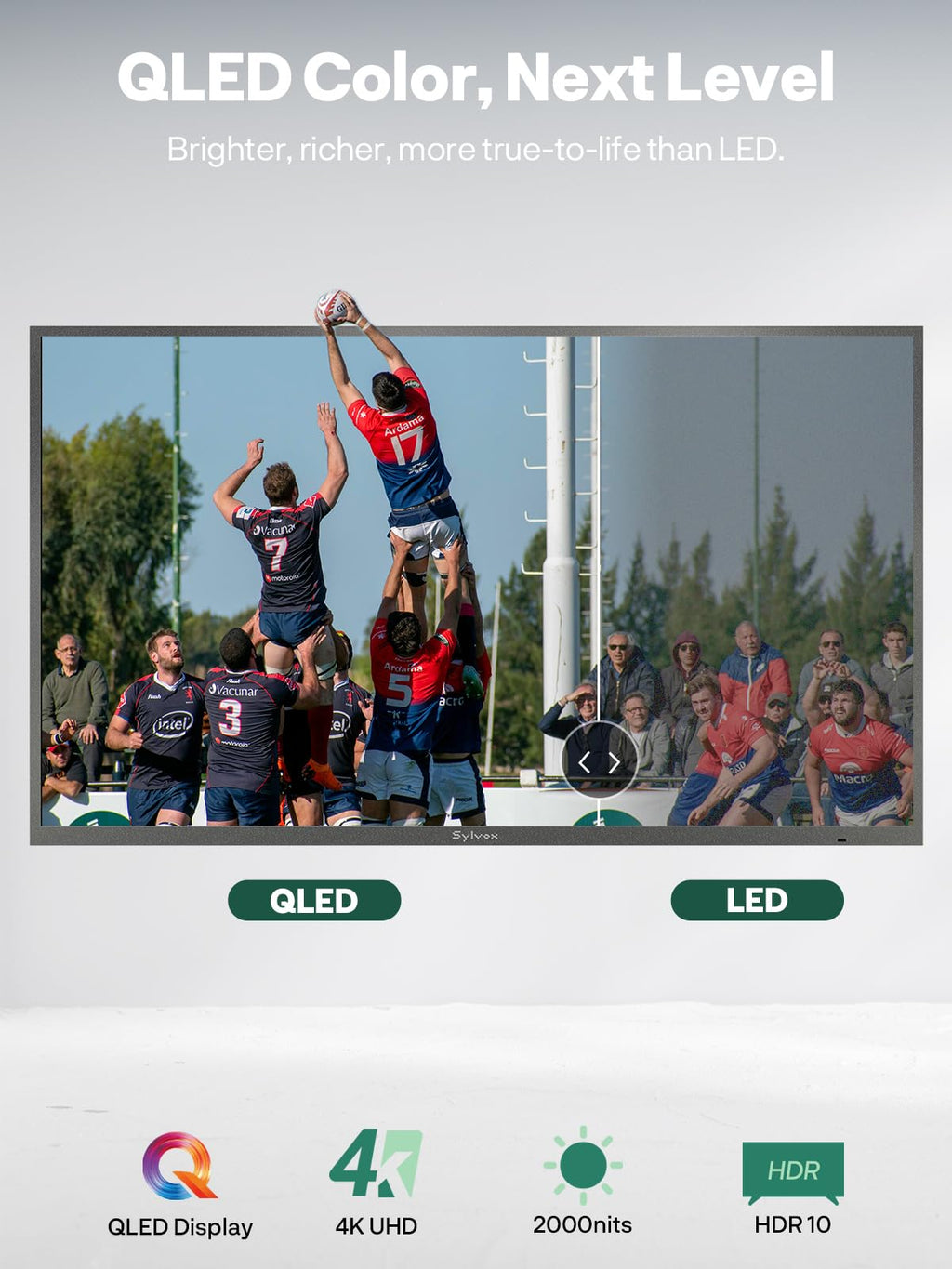 SYLVOX 75" QLED Outdoor TV, Smart Google TV, Anti-Glare 4K UHD, Dolby Atmos