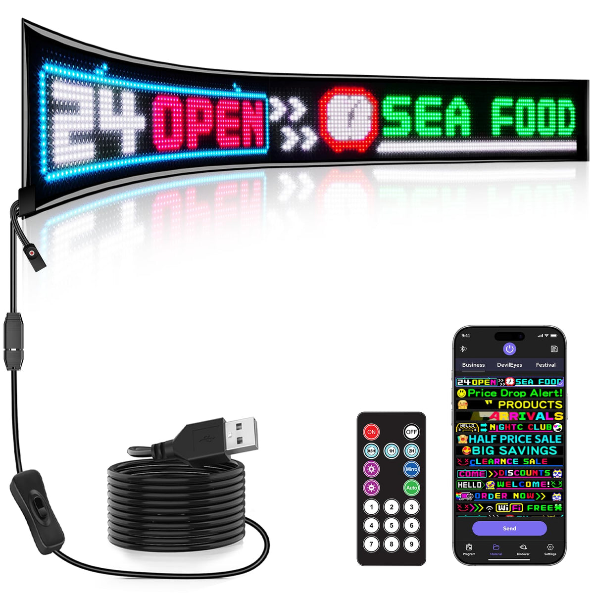 Rayhome 58''x8'' Large Multiple Programmable LED Sign, Full Color Bright Scrolling LED Signs, Bluetooth APP Control Custom Text Pattern Animation digital Display for Store Hotel Bar