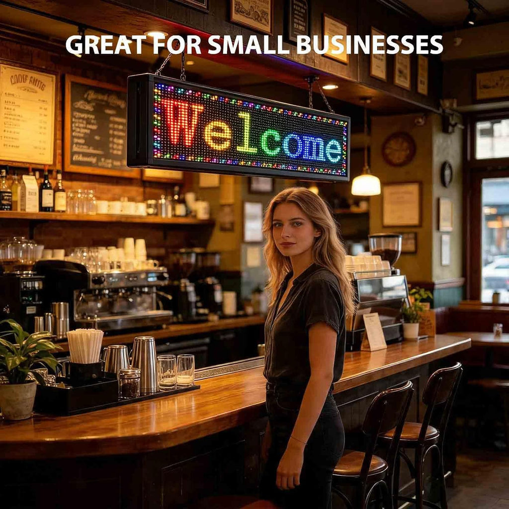Programmable LED Sign Outdoor Full Color â 39"x8" Scrolling Message Board, Custom Digital Advertising Display, WiFi Control, High Brightness Neon Business Sign for Store, Bar, Restaurant