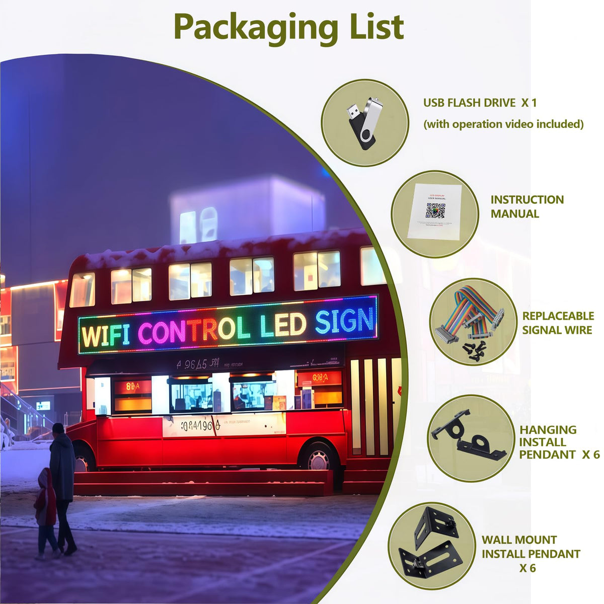 P3 Programmable LED Sign 40"x17" Full Color Outdoor Digital Message Board WiFi Control, IP65 Waterproof, 5000cd Brightness, Scrolling Text/Image/Video Display for Business Store Restaurant Advertising