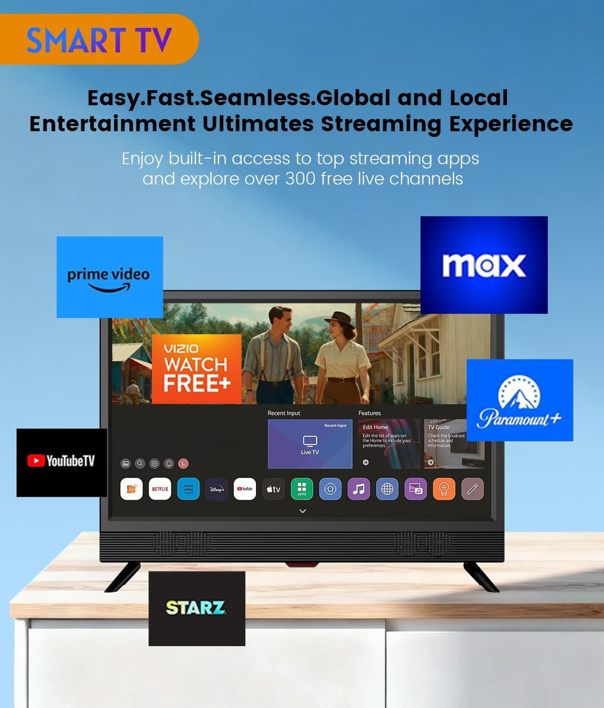 Feihe 22-inch Small Smart TV Full HD 1080p | Kitchen Smart TV, Flat Screen Television with Loud Dual Stereo Speakers, 178Â° Viewing & Wi/Fi (22, Inches)