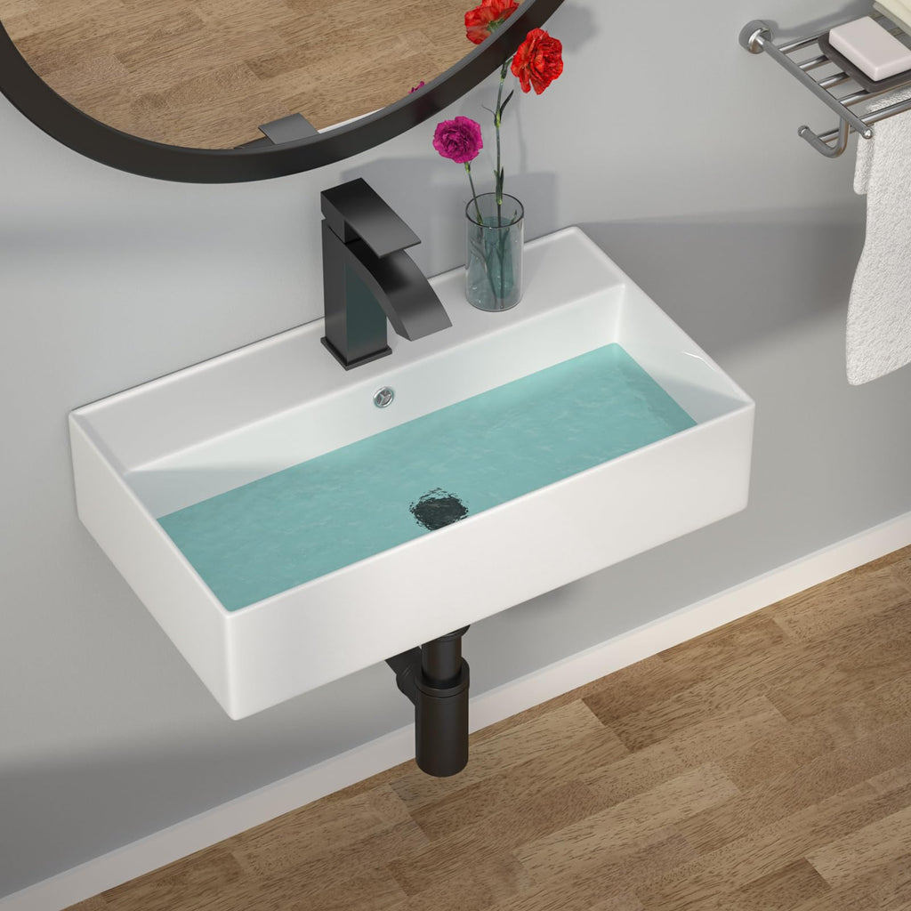 Kichae 16"x12" Vessel Sink Rectangle - Modern Above Matte Black Porcelain Ceramic Bathroom Vessel Vanity Sink Bowl Art Basin