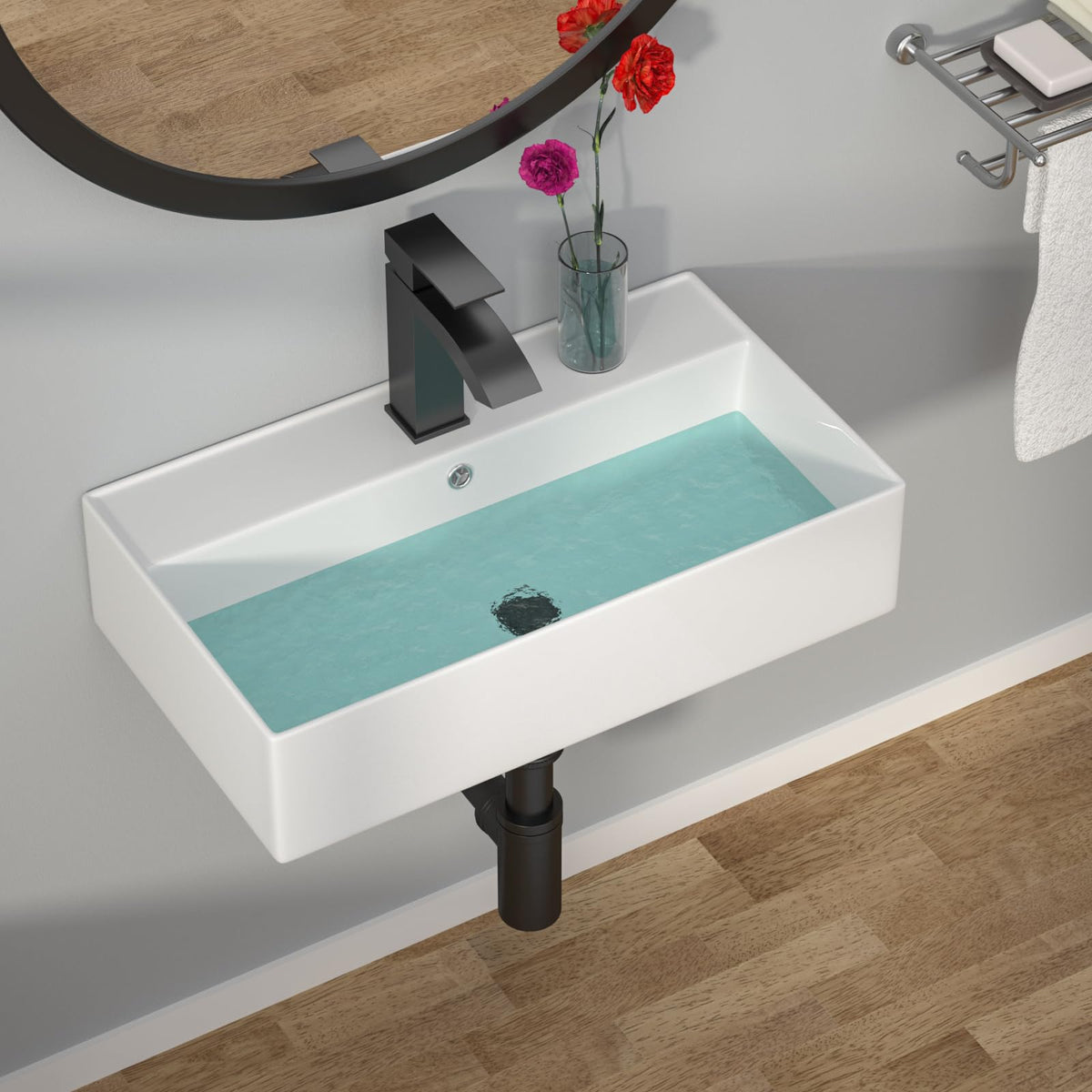 Kichae 16"x12" Vessel Sink Rectangle - Modern Above Matte Black Porcelain Ceramic Bathroom Vessel Vanity Sink Bowl Art Basin