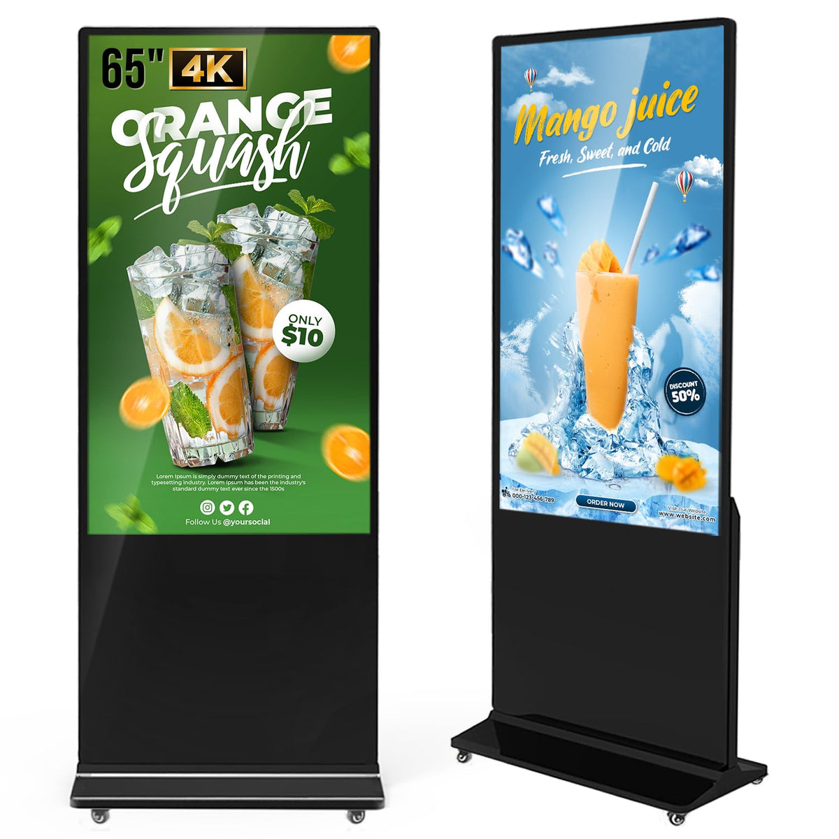 MWE 43 Inch Indoor Floor Standing Digital Signage Advertising Display Kiosk LCD Screen Commercial Totem Android System Vertical Poster with Auto Media Player