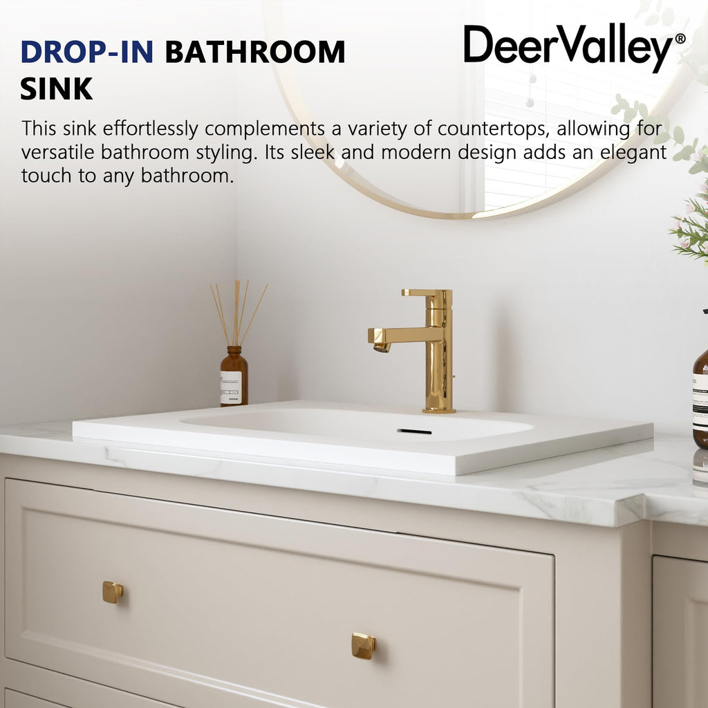 DeerValley Modern Drop In Bathroom Sink White 20"x17" Oval Vanity Art Basin