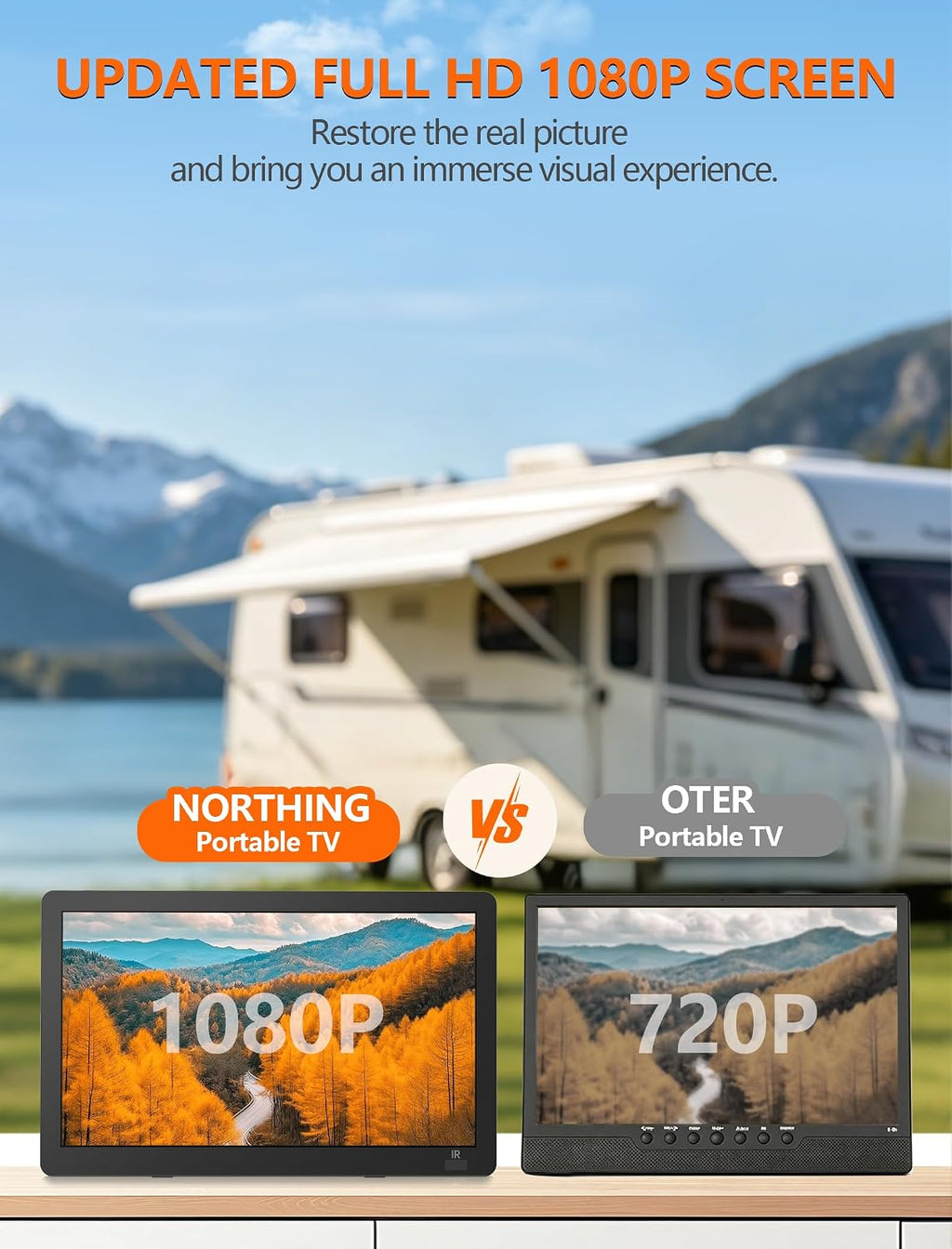 NORTHING 14.2" Portable TV with Antenna,1080P Rechargeable TV