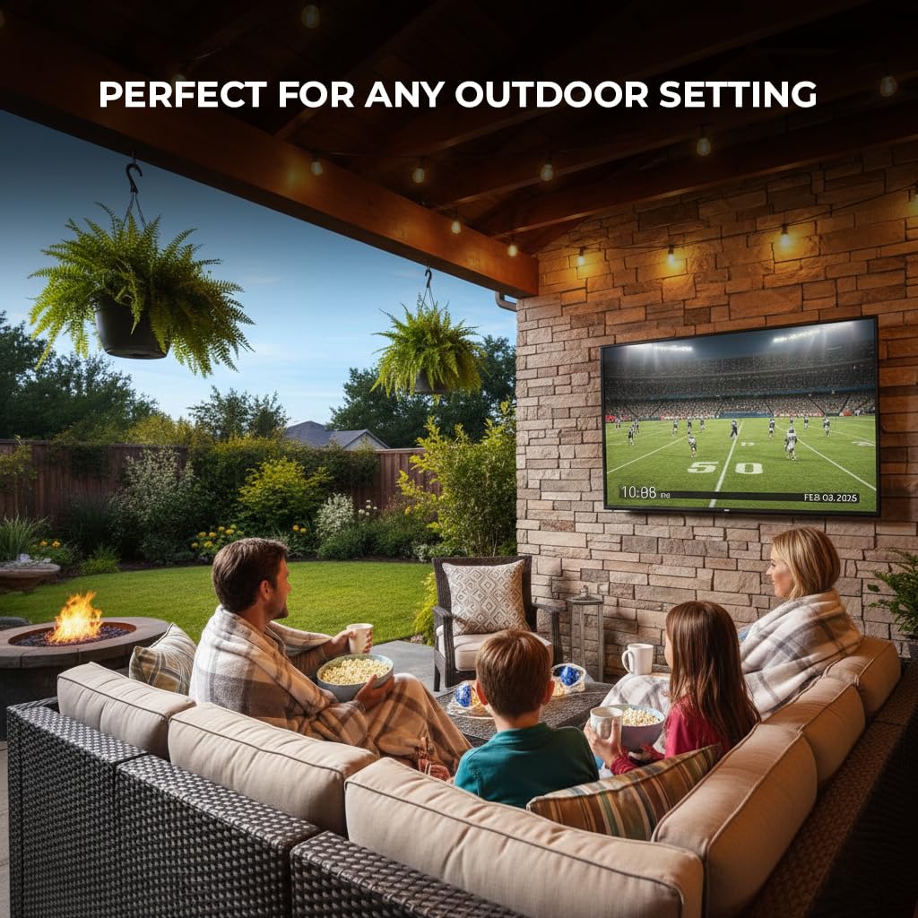 Titan G100 Mini 85 Inch Covered Patio Outdoor TV â 4K UHD QLED IP65 - Google OS, Dolby Vision & Atmos, Onkyo Speakers - Thin Bezel - Weather Resistant - 2-Year Warranty & USA Assembled
