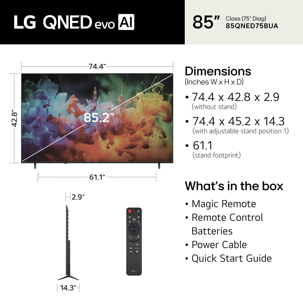 LG 75-Inch QNED AI QNED75B Series Mini LED 4K Smart TV, 2026 Model