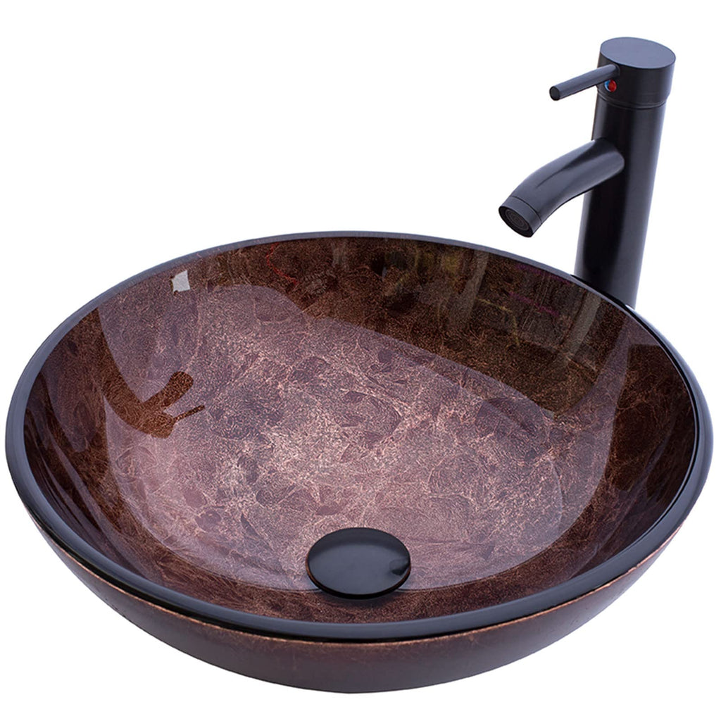 Design Vessel Sink Concrete Bathroom Sink above Counter Small Vessel Sink Bathroom Sink Bowl Countertop Modern Sinks with Faucet and Drain Combo 15.7" Round Gray