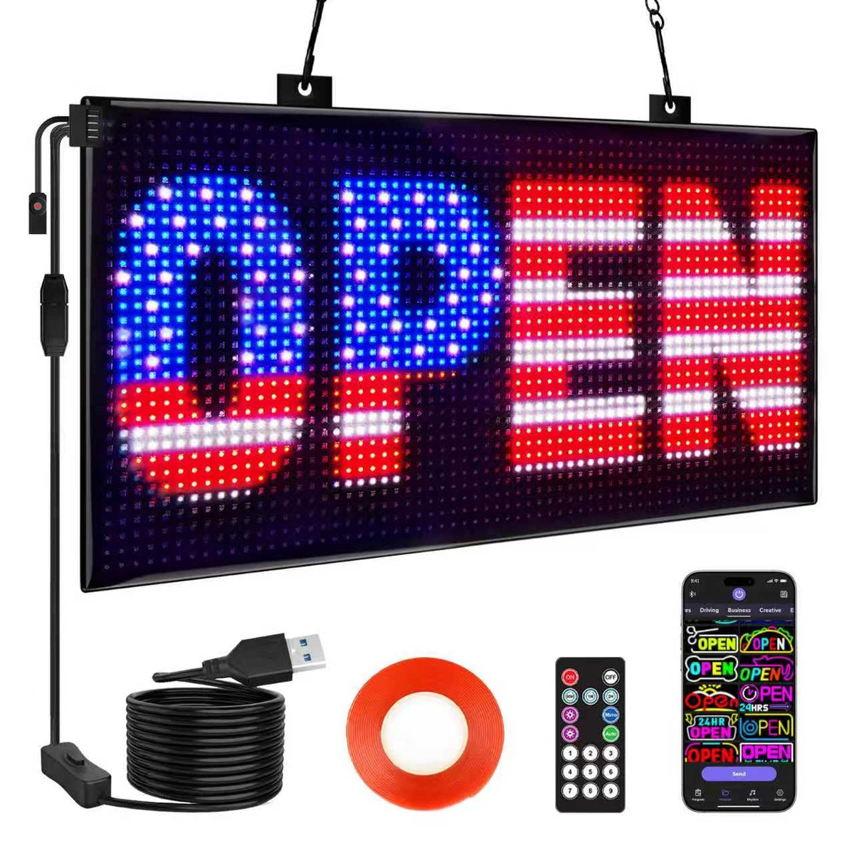 Rayhome 58''x8'' Large Multiple Programmable LED Sign, Full Color Bright Scrolling LED Signs, Bluetooth APP Control Custom Text Pattern Animation digital Display for Store Hotel Bar