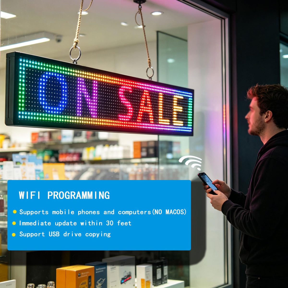 HS Programmable Scrolling Led sign Outdoor Digital Open Neon P10 39''x14''