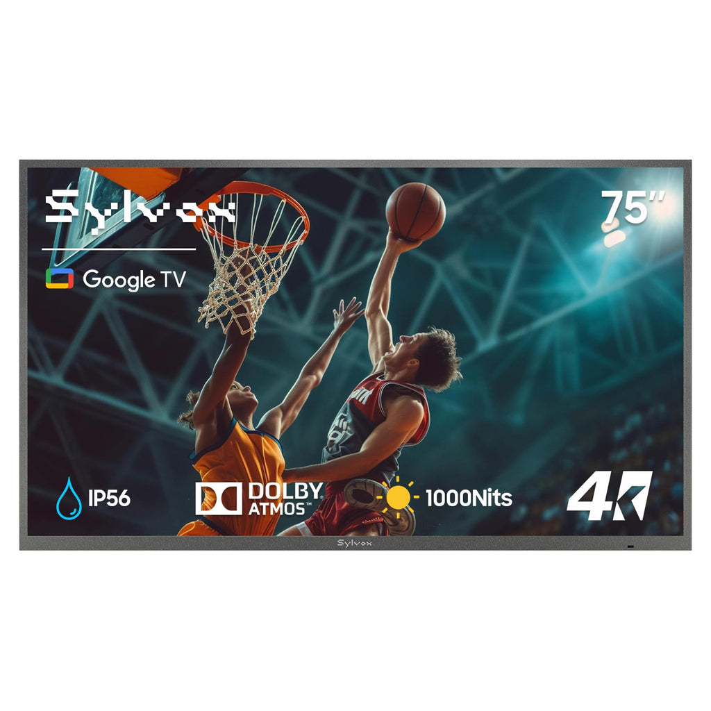 SYLVOX 65'' Outdoor TV, Premium Ultra-Narrow Bezel, IP56 Weatherproof, 1,000-Nit 4K UHD Anti-Glare Screen, Smart Google TV, All-Metal Durable Outdoor TV for Deck, Patio, Partial Sun (Frameless, 2026)