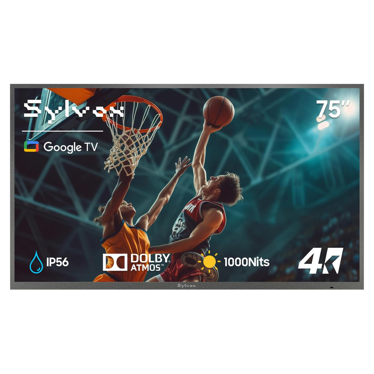 SYLVOX 65'' Outdoor TV, Premium Ultra-Narrow Bezel, IP56 Weatherproof, 1,000-Nit 4K UHD Anti-Glare Screen, Smart Google TV, All-Metal Durable Outdoor TV for Deck, Patio, Partial Sun (Frameless, 2026)