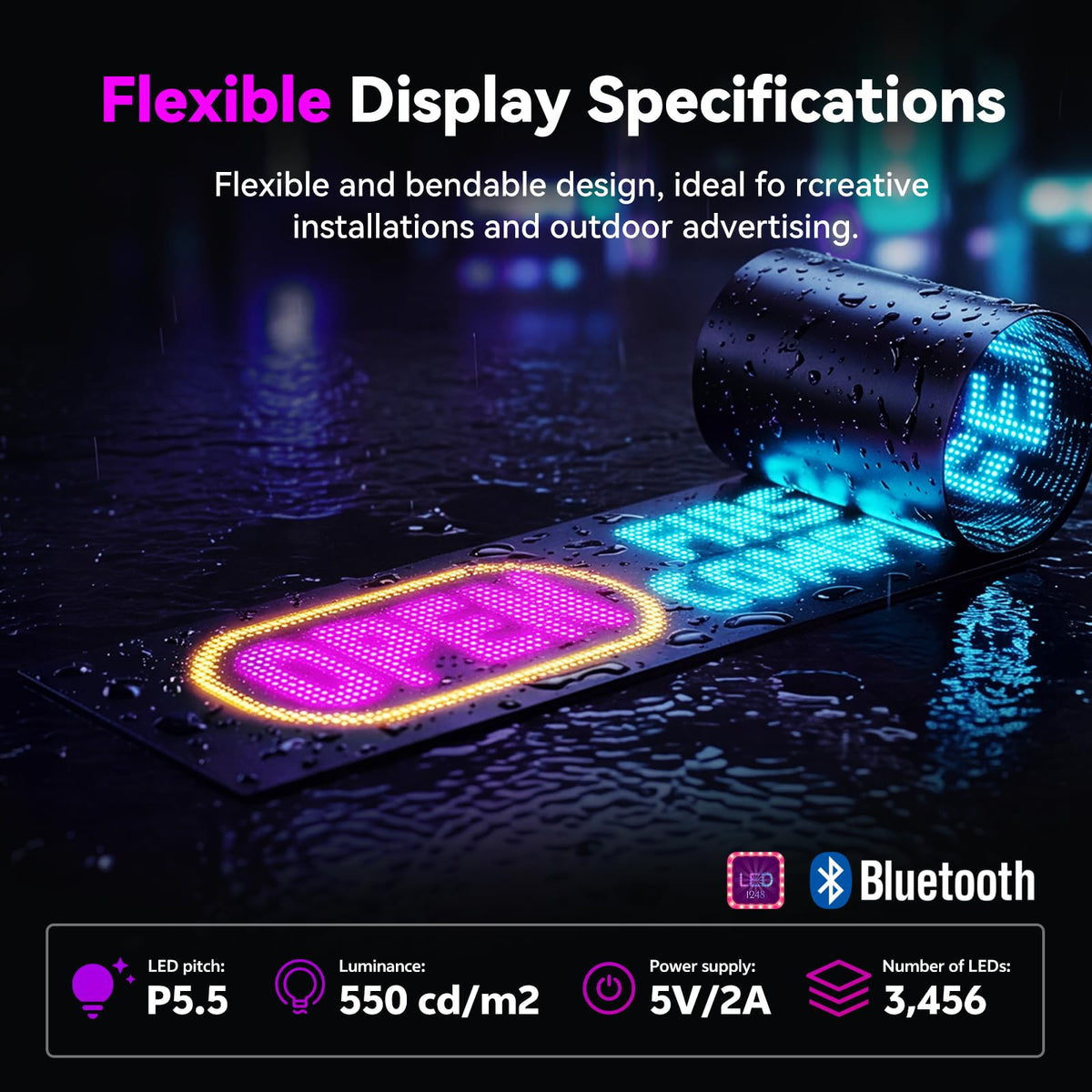 KJOY Bright Large Programmable LED Sign, 77''x8'' Flexible Scrolling LED Sign, Bluetooth App Control Custom Text Digital LED Display for Store, Schools, coffee, shop, Hotel