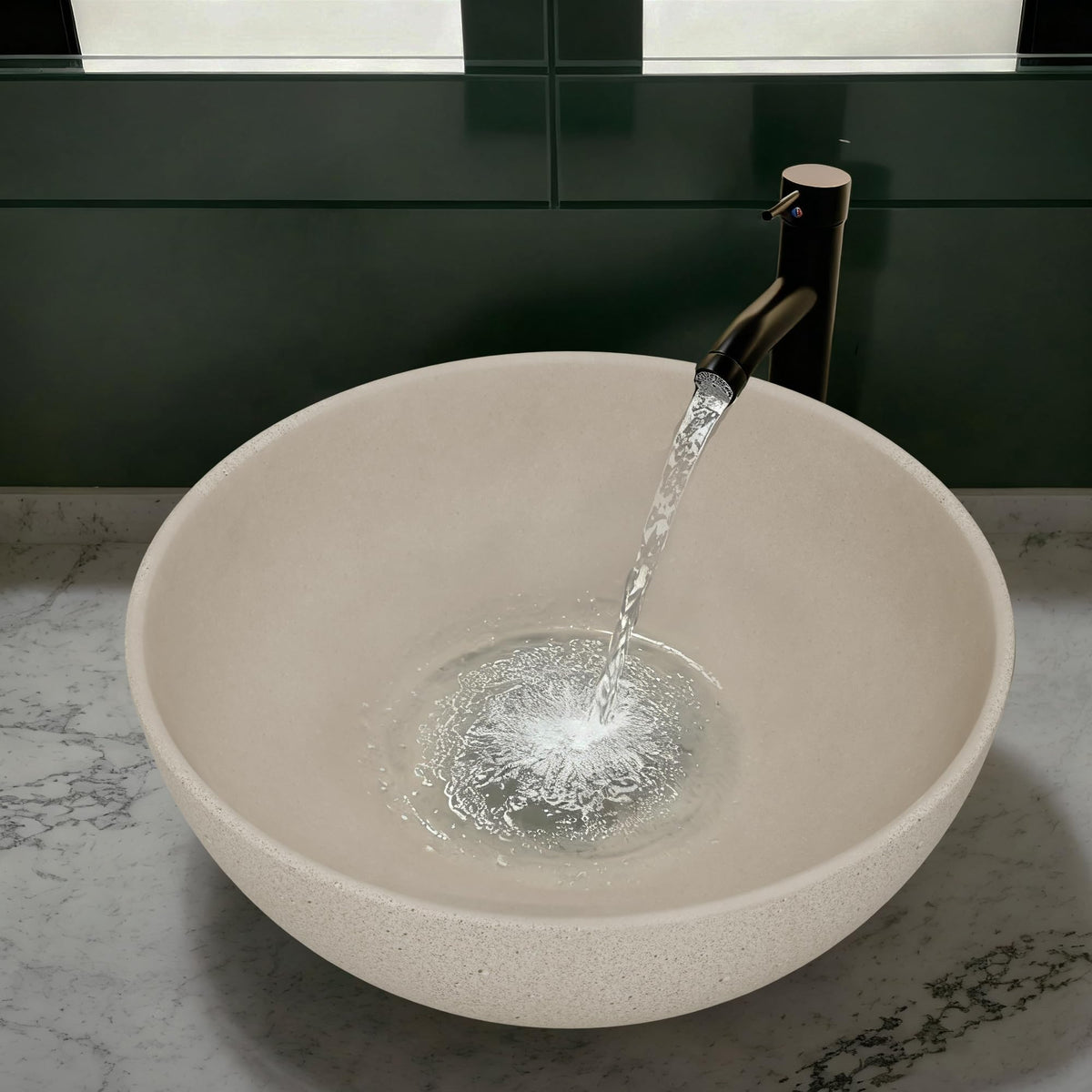 Design Vessel Sink Concrete Bathroom Sink above Counter Small Vessel Sink Bathroom Sink Bowl Countertop Modern Sinks with Faucet and Drain Combo 15.7" Round Gray