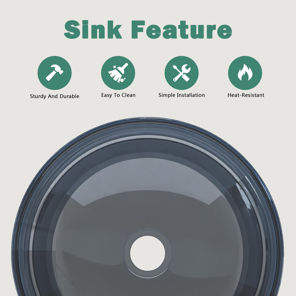 Design Vessel Sink Concrete Bathroom Sink above Counter Small Vessel Sink Bathroom Sink Bowl Countertop Modern Sinks with Faucet and Drain Combo 15.7" Round Gray